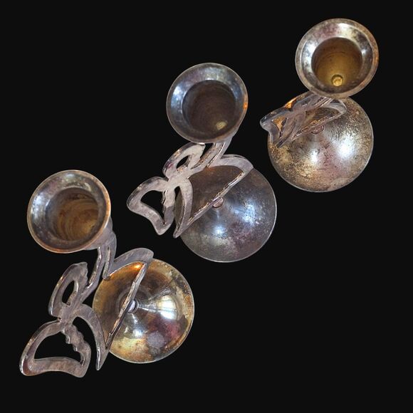 International Silver 3 Angel Candle Sticks Vintage with Patina Not Polished - Picture 3 of 14